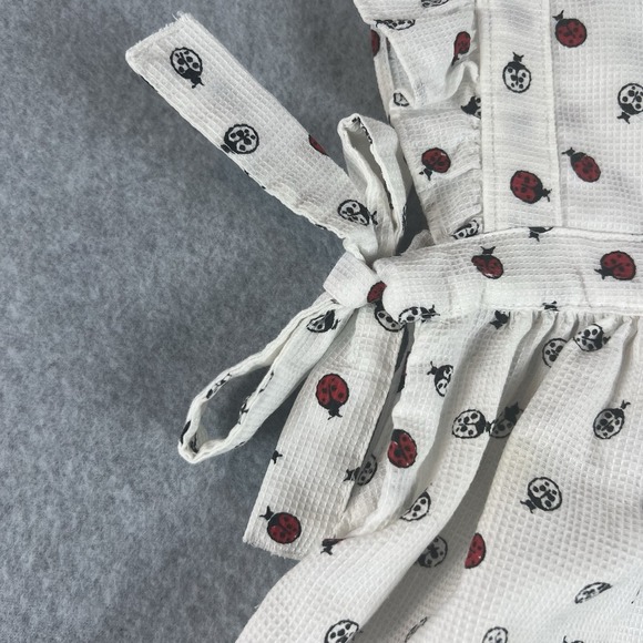 Vintage White Lady Bug Jumper Dress Made In USA Size 6X Adjustable Side Tie Ruth - Picture 4 of 10